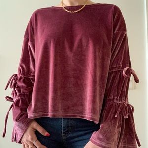 Velvet Tie-Sleeve Top